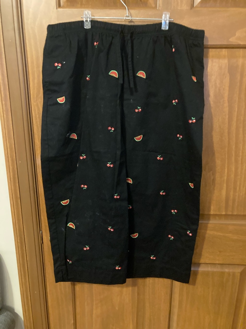 breckenridge Black Capris with Cherry & Watermelon Embroidery